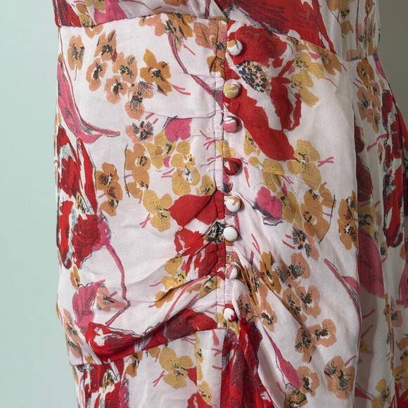 Parker Viva Pink Floral Silk Flutter Sleeve Midi Dress Womens Size 6 - Picture 4 of 9